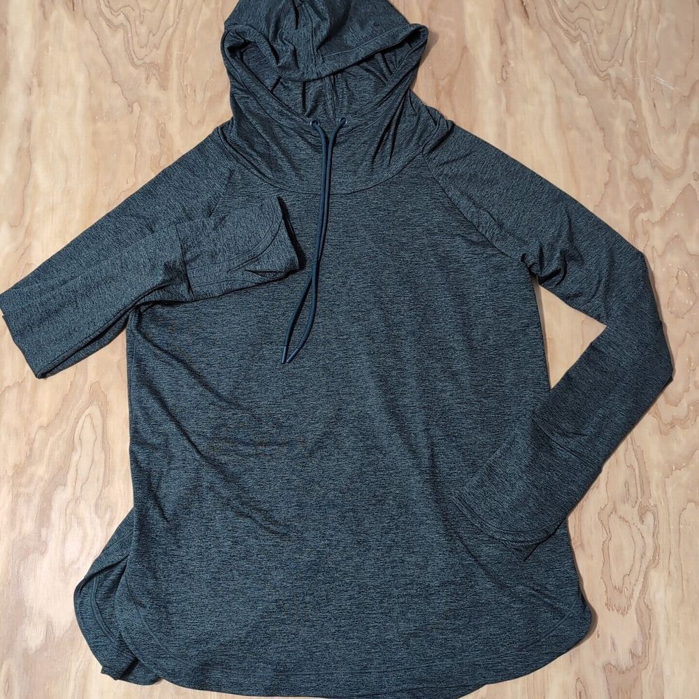 Athleta Performance Blend Athletic Fit Running Thumb Hole Hoodie Women's L Green